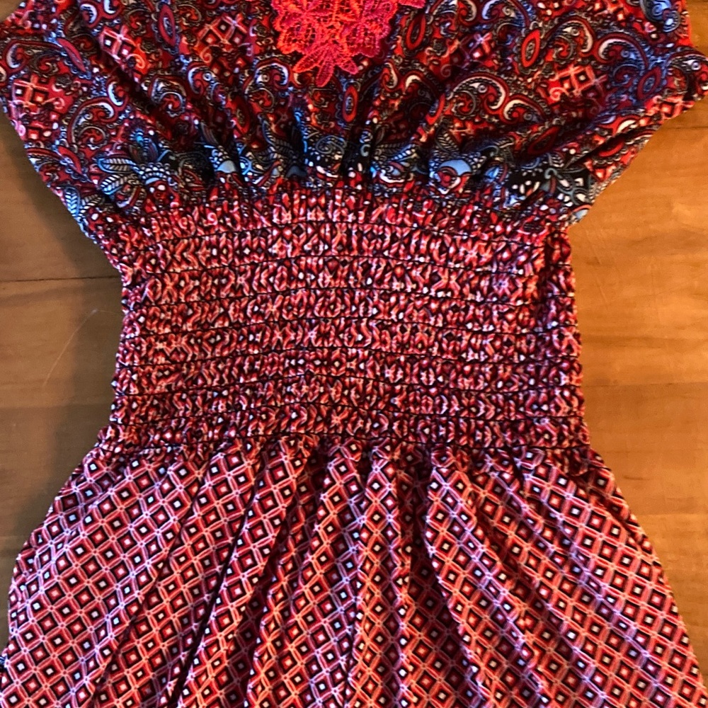 Vibrant Red and Blue Patterned Jumpsuit - Picture 5 of 6